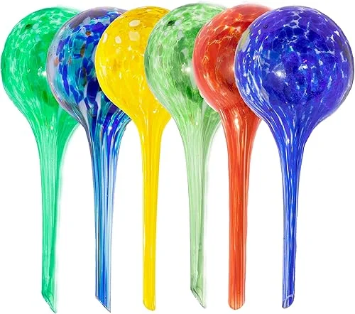 Reifier 6-Pack Plant Watering Globes – Self Watering Bulbs for Indoor & Outdoor Plants – Hand-Blown & Colorful Water Globes – Aqua Globes for Plants – Measures 6′ L x 2.5′ D