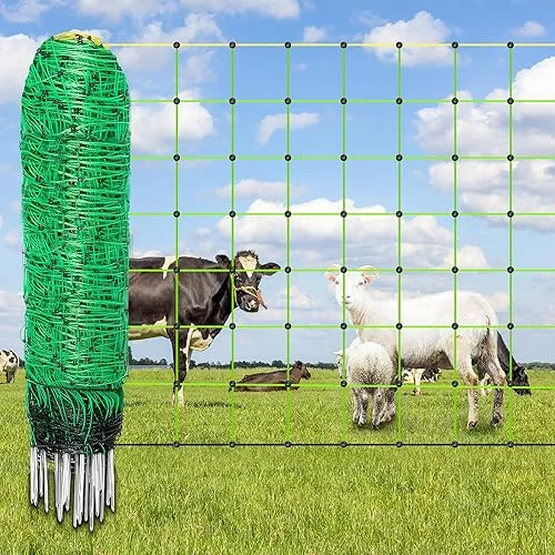 Rengue Electric Fence Netting, 42.5′ x 164' Electric Netting Fence, PE Portable Electric Netting with 14 Posts Double Spiked for Goats, Sheep, Lambs in Backyards, Ranches and Farms