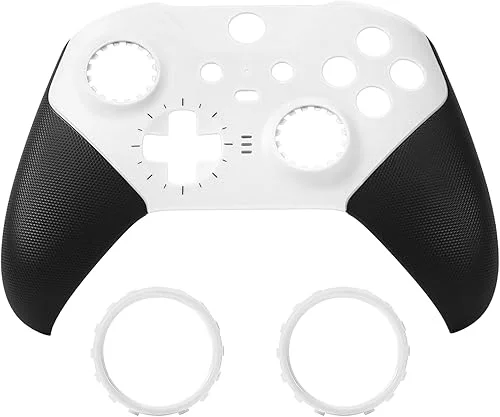 Replacement Faceplate Cover Front Housing Shell Repair Accessories Kit for Xbox One Elite Controller Series 2 Included Joystick Rings White