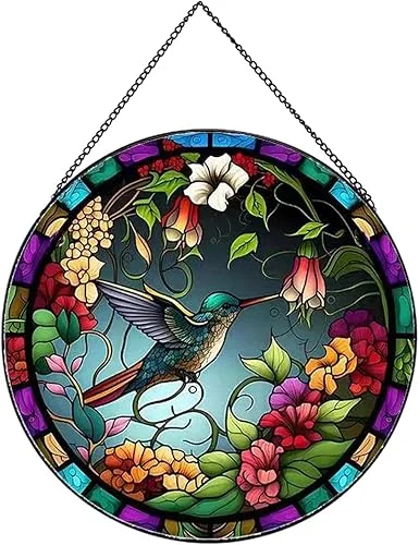 River and Dragonfly Pattern Suncatcher Stained Glass,Hanging Stained Glass for Windows,20cm/7.87inch Hand-Painted Sun Catcher Garden Hangings Painted Glass Panel Decor Themed Gift
