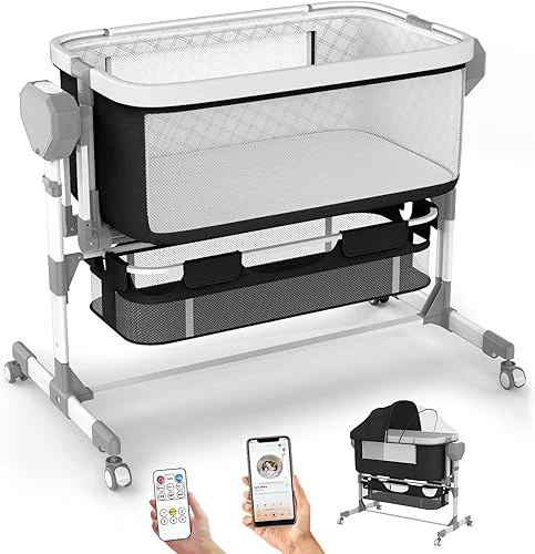 Rocking Bassinet for Baby, Electric Baby Bassinet Automatic 5 Rocking Motion Bassinet Bedside Sleeper for Newborn, Auto Rolling Baby Cradle 6 Height Adjustable with 4 Lullabies