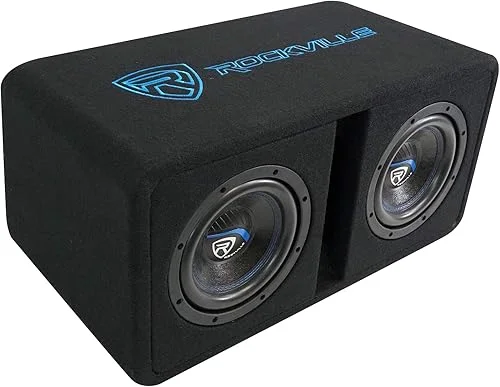 Rockville DV8K52 Dual 8′ K5 1600w Car Subwoofers+Vented Sub Enclosure Box/2 Ohm