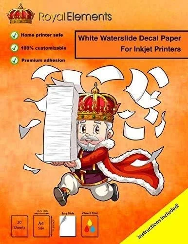 Royal Elements Waterslide Decal Paper – White for Inkjet Printers – 20 Sheets