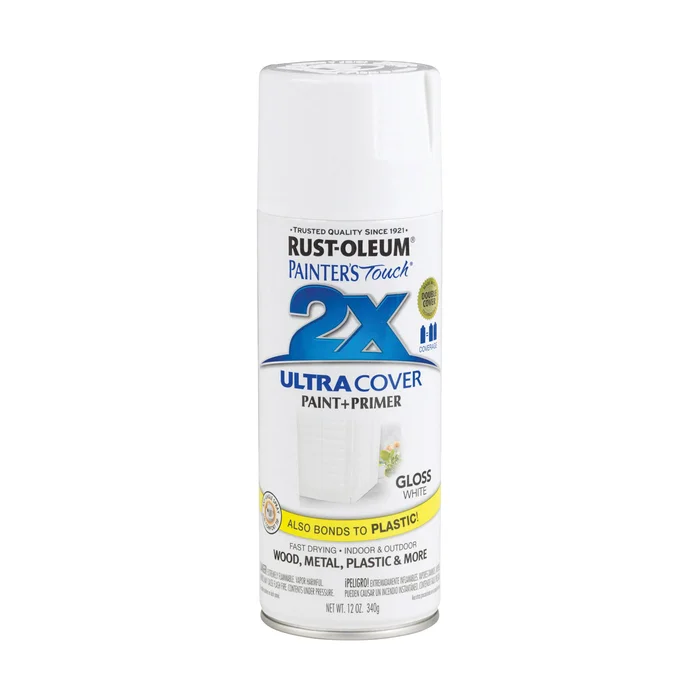 RUST-OLEUM PAINTER'S Touch 249090 Gloss Spray Paint, Gloss, White, 12 oz, Aerosol Can