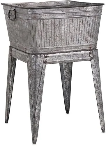 Rustic Romance Multi-Functional Galvanized Metal Tub On Angled Legs Stand, Constructed with Iron, Gray – 32.00′ x 20.25′ x 20.25′