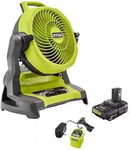 RYOBI ONE+ 18V Cordless 7-1/2 in. Bucket Top Misting Fan Kit with 1.5 Ah Battery and Charger Yellow/Black Medium PCL85 (Renewed)