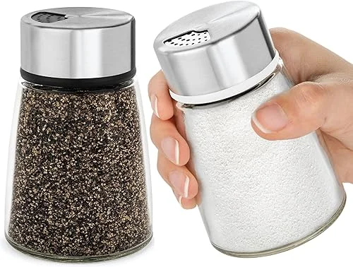 Salt and Pepper Shakers Set with Adjustable Pour Holes – Stainless Steel Spice Dispenser – Perfect for Pink Himalayan, Table Salt, Black and White Pepper