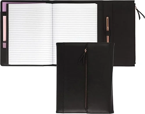 Samsill Professional Faux-Leather Padfolio for Women with Magnetic Flap Closure, Pen Loop and Side-Loading Notepad, Black