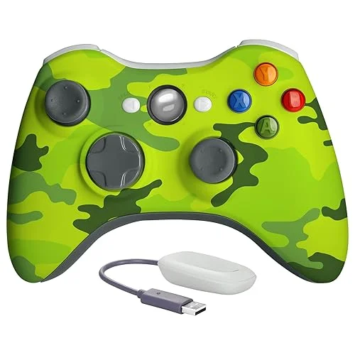 SANGDER Wireless Controller for Xbox 360，2.4G Game Controller for 360 with Dual-Vibration/Turbo Compatible with Xbox 360/360 Slim and PC Windows（Camo Green）