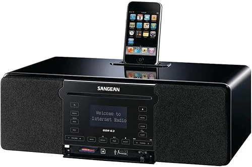 Sangean DDR-63 WiFi Internet Radio/FM-RBDS/Aux-in/CD/USB/SD All-in-One Tabletop Wooden Cabinet Musical System Compatible with iPod, Black, WiFi Internet Radio/FM-RBDS Waveband