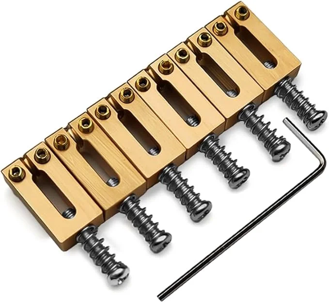 SAPHUE Brass Saddle 6pcs/Lot Pure Brass Flat Top Guitar Bridge Saddles 10.5MM for Fender Stratocaster or Telecaster (Chrome Screw, 10.5mm)