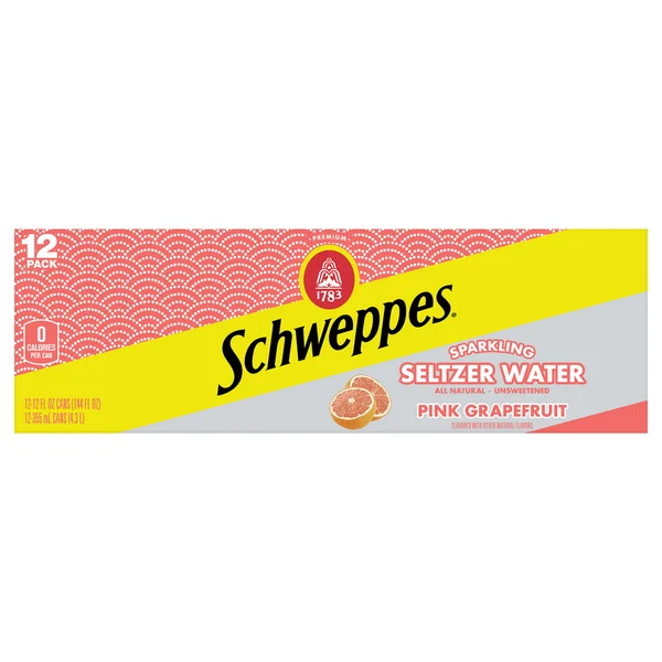 Schweppes Seltzer Water, Sparkling, Pink Grapefruit, 12 Pack