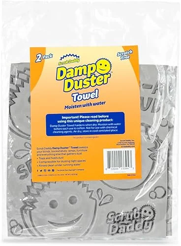 Scrub Daddy Damp Duster Towel – Durable Sponge-Like Dust Cleaner for Multisurface Dusting, Picking Up Pet Hair, Dirt & Grime of All Kinds – Reusable, Soft, Flexible, Absorbent Cleaning Supplies (2ct)
