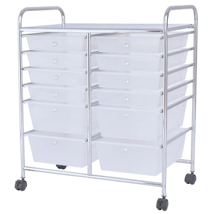 Semi-transparent 12-Drawer Rolling Cart