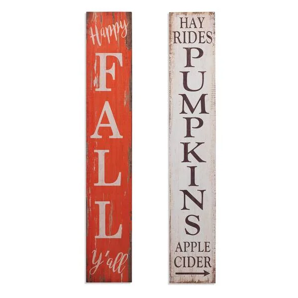 Set of 2 Tall Wood Harvest Porch Signs