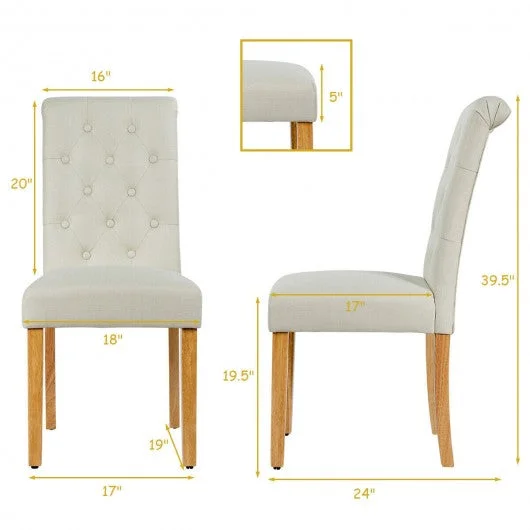 Set of 2 Tufted Dining Chair -Beige