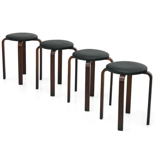 Set of 4 Bentwood Round Stool Stackable Dining Chair with Padded Seat -Black