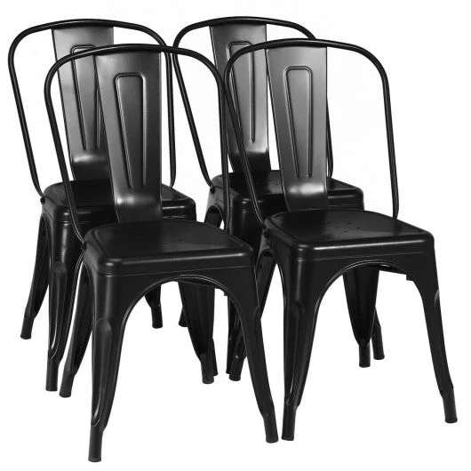 Set of 4 Dining Side Stackable Cafe Metal Chairs-Black