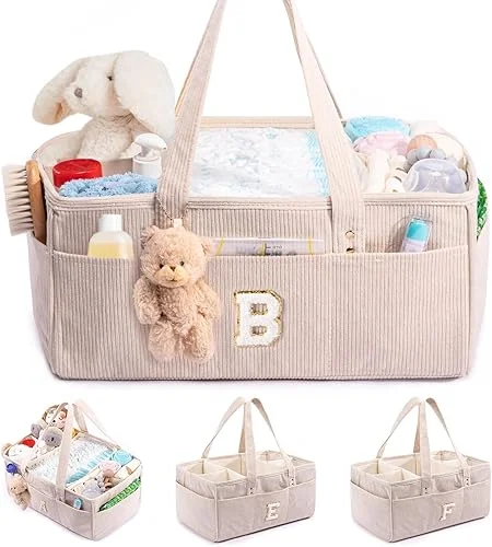 SFYBYHEART Initial Personalized Diaper Caddy, Baby Storage Basket for Diapers and Wipes, Shower Gift, Nursery Organizer