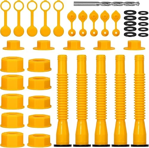 SHALL Gas Can Spout Replacement Kit, Gas Can Nozzle Replacement Fit for 1/2/5/10 Gallon Gas Cans, Flexible Nozzles Kit with Vent Caps, Rubber Gasket, Base Cap, Drill Bit