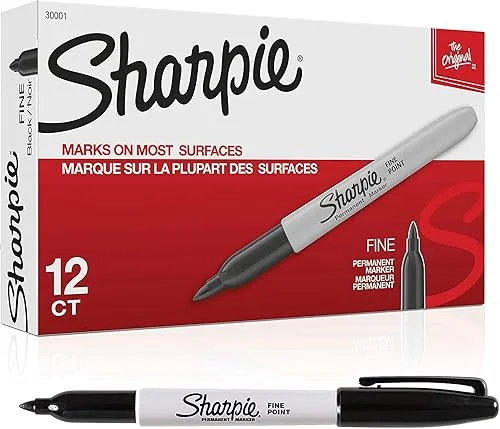 SHARPIE Markers SAN-30001 Fine Point Permanent, Black; 12/Pk