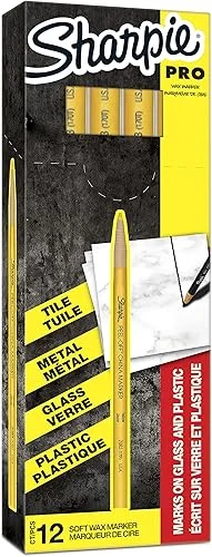 Sharpie Peel Off China Markers | Fine Point | Yellow | Wax Marks on Glass & Plastic | 12 Count