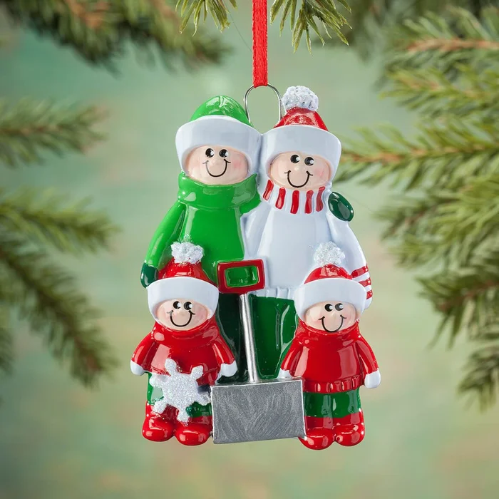Shoveling Family Ornament, Family of 4