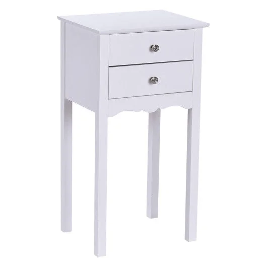 Side Table End Accent Table w/ 2 Drawers-White