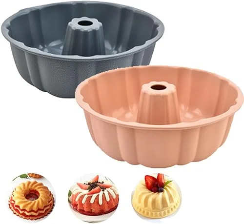 Silicone Bundt Cake Pan,10 inch Bundt Cake Pans Nonstick,2 Pack Silicone Bundt Pans for Baking, Jello, Gelatin(Gray+Pink)