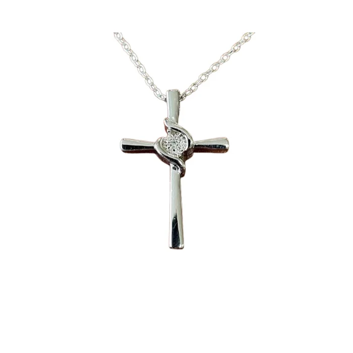 Silver-tone Diamond Accent Cross Necklace