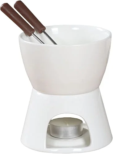 Sizikato Pure White Porcelain Chocolate Fondue Set, 10 Oz