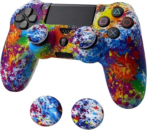 Skin for Ps4 Controller, Anti-Slip Silicone Shell Cover Case with 2pcs Thumb Grip Caps for PS4/ Slim/Pro Dualshock 4 Controller Wireless Gamepad (Splash Graffiti)