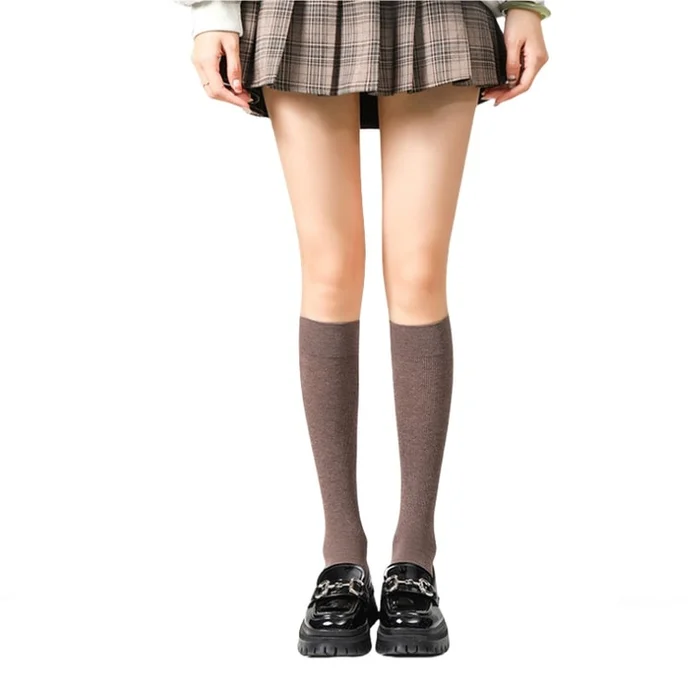 Skinny Japanese Trendy Calf Socks Medium Coffee Color 2 Pairs