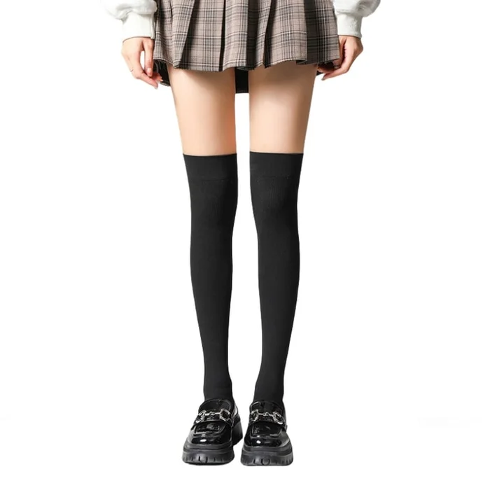 Skinny Japanese Trendy Over-the-Knee Socks Black 2 Pairs