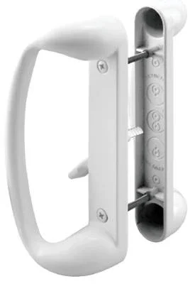 Sliding Glass Door Handle Set, Diecast, White, Mortise, 3-15/16 In.