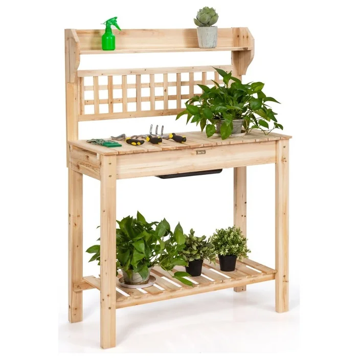 Sliding Tabletop Potting Bench Workstation with Sink