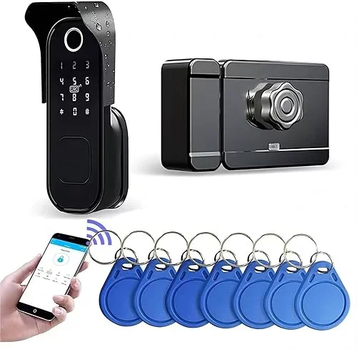 Smart Fingerprint Door Lock,IPX5 Weatherproof Garden Door Lock,Full Control in The TTLock App, Black, XC007-TTZNS