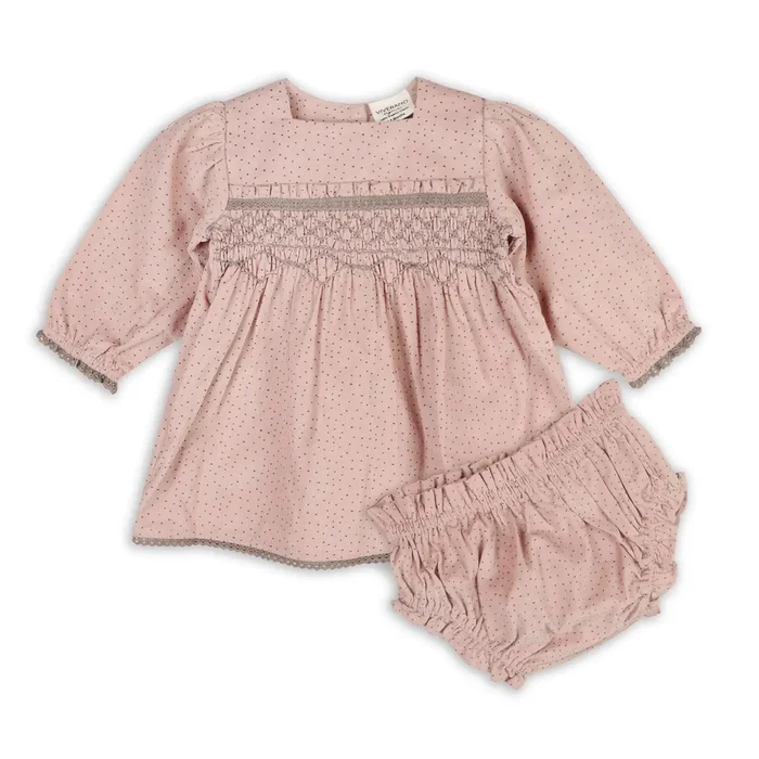 Smocked & Embroidered Corduroy Baby Dress & Bloomer -Organic Pastel Pink
