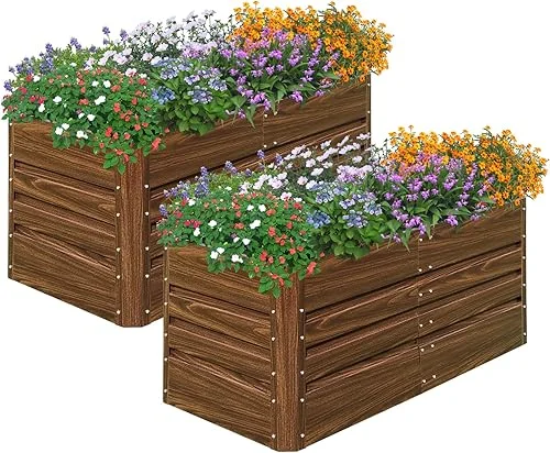 SnugNiture 2 Pcs 4x2x2FT Raised Garden Bed Galvanized Planter Garden Boxes Outdoor, Deep Root Planter Raised Bed for Vegetables Flowers Herbs,Brown