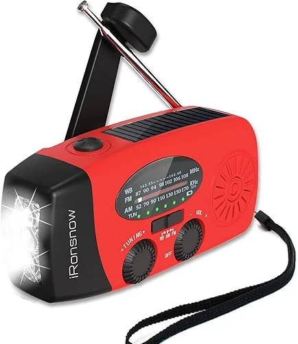 Solar Emergency Hand Crank Weather Radio, Portable Self Powered NOAA AM/FM Radios with SOS Alarm LED Flashlight 2000mAh Smart Phone USB Charger for Camping (Red)