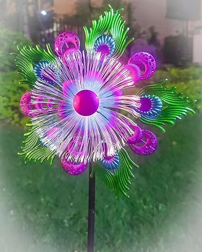 Solar Peacock Wind Spinners for Yard and Garden- 40 Inch Metal Wind Sculpture,Garden Kinetic Windmill with Multi Color Led Lights,Garden Art Decor for Lawn,Patio & Backyard.
