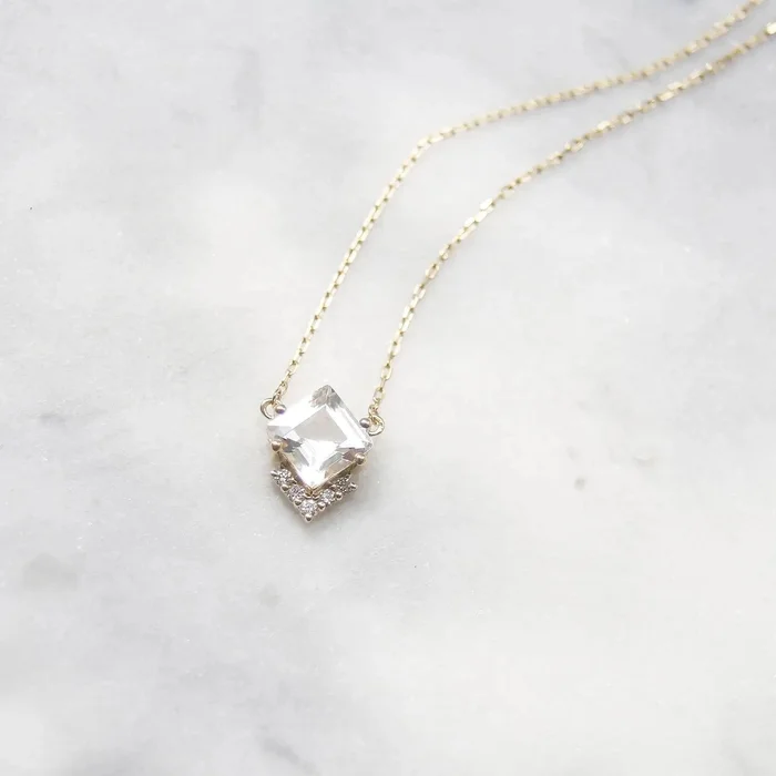 Solid Gold Topaz & Diamond Aphrodite Shield Pendant