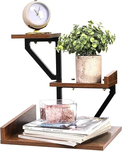 SOUJOY Wood Desk Shelf Organizer, 3 Tier Desktop Storage Stand Rack, Freestanding Small Bookshelf, Vintage Riser Display Stand for Books, Plants, Toys, Desk Decor