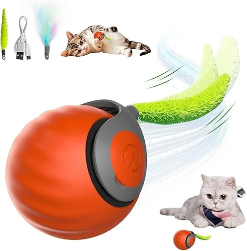 Speedy Tail 2.0 Cat Toy,Interactive Cat Toy Balls, Automatic Moving Cat Toy, Smart Self Rolling Interactive Cat Ball, Cat Chase Toys for Bored Indoor Kitten/Adult Cats, Rechargable (Orange)
