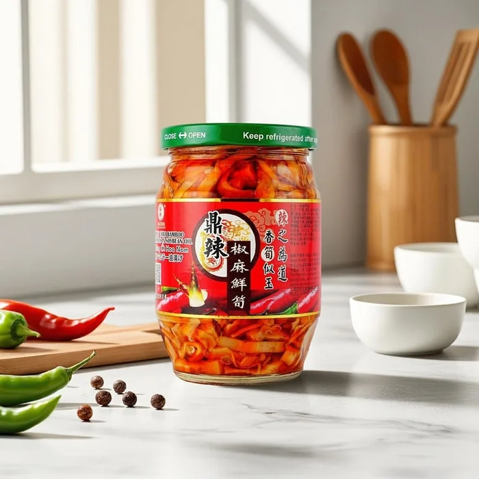 Spicy Chili Bamboo Shoots In Soybean Oil, 12 oz