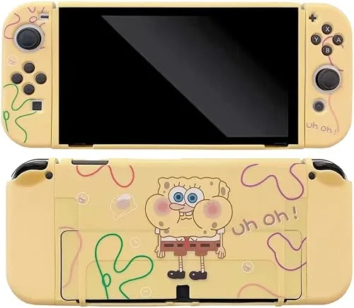 Spongebob Squarepants Switch OLED Case – Dockable, Ergonomic Soft TPU Grip, Sparkle Skin Set