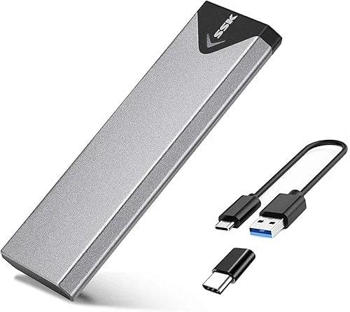 SSK Aluminum USB 3.2 Gen 1 M.2 SATA SSD Enclosure Adapter, External SATA NGFF Based M.2 Solid State Drive Enclosure Reader, ONLY for SATA SSD