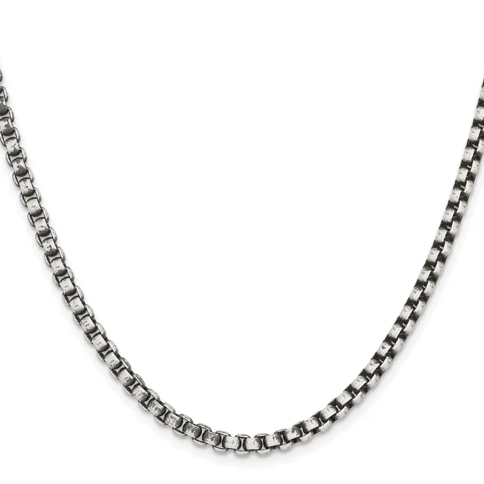 Stainless Steel Antiqued and Polished 3.9mm Rounded Box Chain