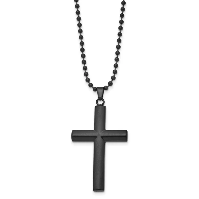 Stainless Steel Brushed and Polished 24-inch IP-Plated Cross Necklace