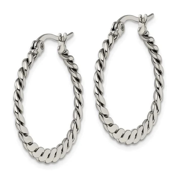 Stainless Steel Polished and Textured Hoop Earrings